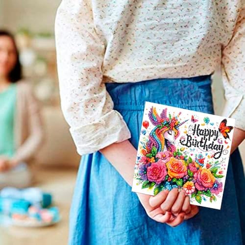 ACSAUMMY Diamond Art Happy Birthday Cards, 6 Pack 5D Diamond Greeting Cards Kits for Adults DIY Diamond Art Birthday Cards with Envelopes Birthday Gifts for Families, Friends, Partners - Image 6
