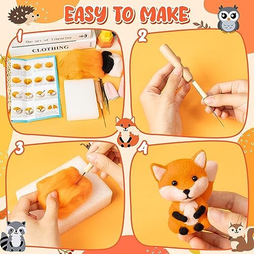 WATINC Needle Felting Kit - 5 Set Unique Different Cute Doll Wool Felt Needle Tools Foam Pad Instruction, DIY Home Decoration Craft Party Supplies for Art Work Starter Beginners (Woodland Animal) - Image 3