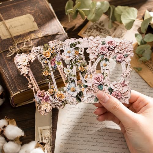 40Pcs Scrapbook Supplies Decor Papers, Floral Frames Junk Journal Supply - Image 4