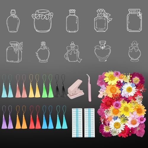 106Pcs Transparent Dried Flower Bookmarks, Dried Flower Bookmark Kit, Handmade DIY Bookmarks for Pressed Flowers, Thousand Flower Bookmark for Kids Women Men, Book Lovers by Artlaza