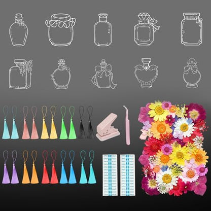 106Pcs Transparent Dried Flower Bookmarks, Dried Flower Bookmark Kit, Handmade DIY Bookmarks for Pressed Flowers, Thousand Flower Bookmark for Kids Women Men, Book Lovers by Artlaza