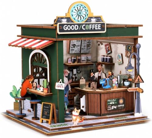 Evankin Coffee Shop Book Nook Kit, DIY Miniature House with LED Light by Evankin
