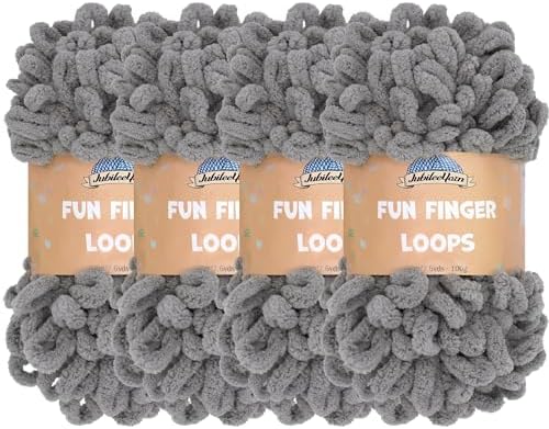 JubileeYarn Fun Finger Loops Yarn - Grey - 4 Skeins by BambooMN