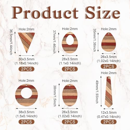 FASHEWELRY 12Pcs Striped Resin Wood Earring Charms Boho Wooden Earring Blanks Geometric Wooden Earring Pieces Vintage Bohemian Charms for DIY Jewelry Making (Khaki) - Image 5