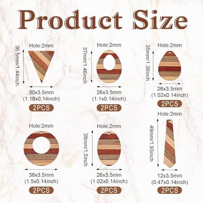 FASHEWELRY 12Pcs Striped Resin Wood Earring Charms Boho Wooden Earring Blanks Geometric Wooden Earring Pieces Vintage Bohemian Charms for DIY Jewelry Making (Khaki) - Image 5