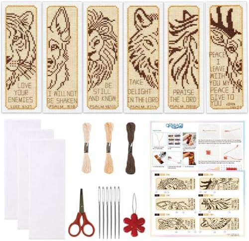 ORIGACH 6 Set Animals & Scripture Verse Cross Stitch Bookmark Kit by ORIGACH