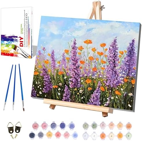 Flower Paint by Numbers for Adults with Framed Canvas-with Wooden Easel by xackcme