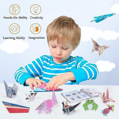 Origami Paper for Kids Crafts, 350 PCS Origami Paper Kit, Vivid 200 Cartoon Origami Objects+100 Solid Color Papers+50 Traditional Japanese Patterns with Instructions, Origami for Kids Adults Beginners - Image 4