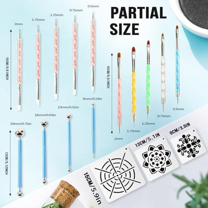 Augshy Mandala Dotting Tools Painting Kit, 58Pcs Dotting Tools for Painting DIY Rock Template Stencils Kit Brush Tray Pen Zipper Bag for Stone Canvas Mandala Arts - Image 2