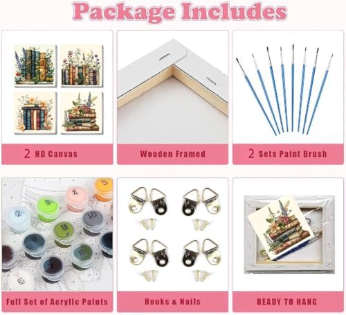 Fotasmua 4 Pack Framed Paint by Numbers for Adult, Book Paint by Numbers Kit for Adults Kids, DIY Flowers Acrylic Painting on Canvas for Home Wall Art Decor 8 x 8 Inch - Image 7