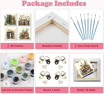 Fotasmua 4 Pack Framed Paint by Numbers for Adult, Book Paint by Numbers Kit for Adults Kids, DIY Flowers Acrylic Painting on Canvas for Home Wall Art Decor 8 x 8 Inch - Image 7