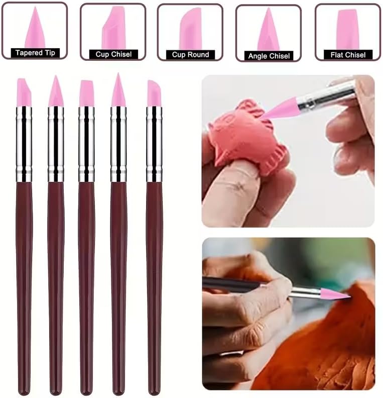 15 PCS Pink Clay Sculpting Tools Set, Professional Silicone Brushes & Dotting Tools Kit for Polymer Clay, Air Dry Clay, Pottery, Modeling & Crafting - Image 2