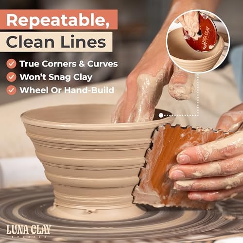 Pottery Tools & Ribs Set | 13 Pack - Kiln-Dried Cherry Wood Clay & Ceramic Tools for Trimming, Shaping & Wheel Throwing, Non-Warping, Home or Studio Use, Bonus Pottery Sponge Included - Image 3