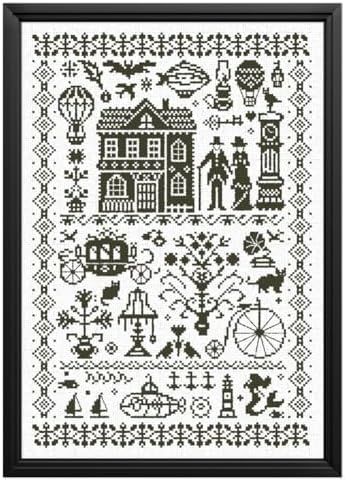 FREEBLOSS 11CT Cross Stitch Kits Black Vintage House Design 13.8x19.7inch by FreeandCreativeCraftsArt