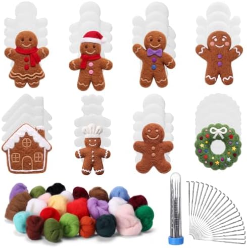HunnmingRe 32 Set Needle Felting Kit with Wool Roving Needles,Christmas by HunnmingRe
