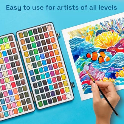 ARTISTRO Deluxe Watercolor Paint Set with Palette & Brush Pens - 168 Colors - Image 4