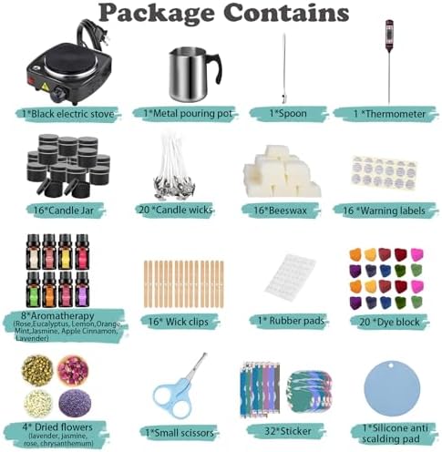 Complete Candle Making Kit With Wax Melter, Candle Making Supplies, DIY Arts&Crafts Kits Gift For Adults,Beginners,Including Bees Wax,500w Electric Stove,Wicks,Rich Scents,Wick Clips,Pouring Pot Etc. - Image 4