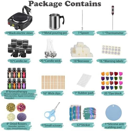 Complete Candle Making Kit With Wax Melter, Candle Making Supplies, DIY Arts&Crafts Kits Gift For Adults,Beginners,Including Bees Wax,500w Electric Stove,Wicks,Rich Scents,Wick Clips,Pouring Pot Etc. - Image 4