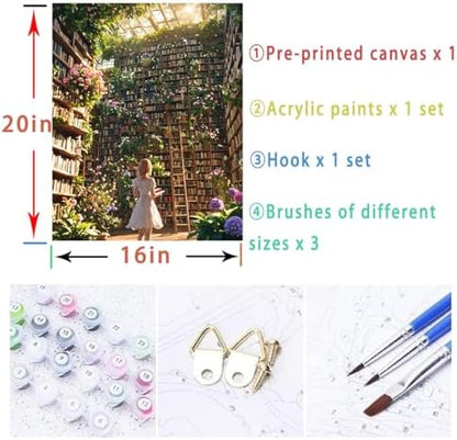 Book Paint by Numbers Kit for Adults Beginner Flowers Oil Painting Kit Adult Paint by Number Kits on Canvas DIY Painting by Numbers for Beginners Book Lover Gifts Home Wall Decor 16x20 Inch - Image 5