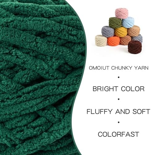 3 Pack Plush Chenille Chunky Yarn 100g (49.2yd) - Fluffy Velvet Yarn Crochet for Blanket Knitting and Crocheting - Baby Yarn for Crocheting Soft - Amigurumi Yarn (3 Dark Green) - Image 2