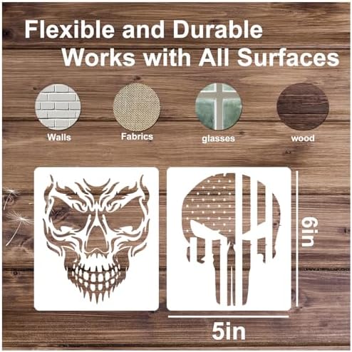 Yanroom Skull Stencils for Painting On Wood Flame Skeleton Hand Finger Fire Templates for Airbrushing Art Crafts Plastic Reusable Wood Burning Stencils for Wall Canvas (Skull) - Image 2