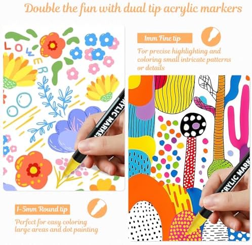 nauets 36 Colors Precision Dual Tip Acrylic Paint Markers Pens - Dot & Fine - Image 2