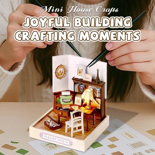 Kisoy Dollhouse Miniature with Furniture Kit, DIY 3D Wooden DIY House Kit with Dust Cover,Handmade Tiny House Toys for Teens Adults Gift(Elegant Studio) - Image 4
