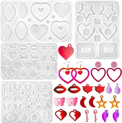 4Pack Valentine's Day Earring Resin Silicone Molds Kit, Love Heart Shape Resin Mold with200Pcs Earring Hook Jump Ring for Epoxy Resin Casting DIY Craft Earring Jewelry Making (4 Packs White) by JHYlilia