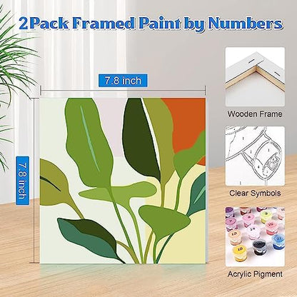 cupmod 2 Pack Framed Paint by Number for Kids Ages 8-12,Easy DIY Acrylic Flower Watercolor Paint by Numbers Kits on Canvas,Paint by Number for Adults Beginners for Home Wall Decor (8x8inch) - Image 2
