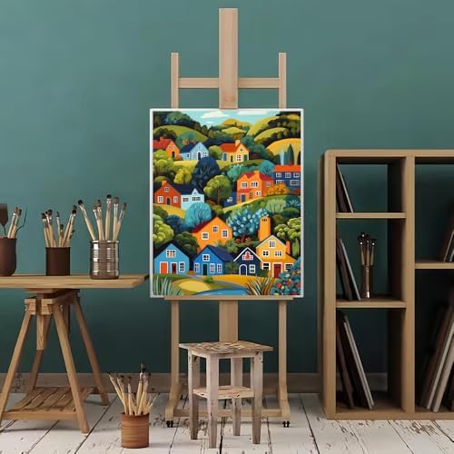 Natuyalo Mountain Paint by Number Kits for Adults - Town Landscape Paint by Numbers for Beginner, House Trees Acrylic Painting by Numbers for Home Wall Decor Gift (16x20 inch) - Image 2
