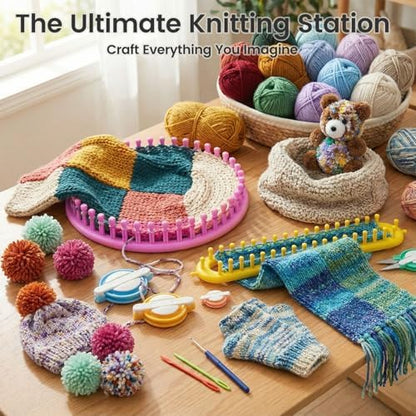 VGOODALL Round Knitting Looms Set, Set of 18PCS Supplies with Hook Needle, Pompom Maker and Yarn, for Knitting Beginners - Image 6