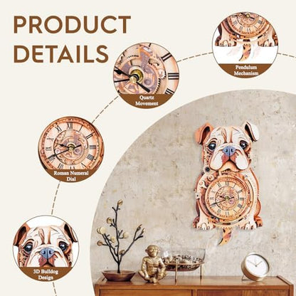 3D Wooden Puzzles for Adults-Bulldog Clock Puzzle-Adult Crafts - Image 3