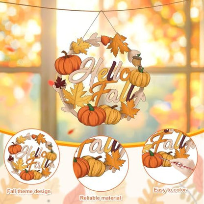 24 Pcs Fall Coloring Wreath Crafts, Color Your Own Autumn Crafts, Fall - Image 3