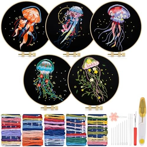 TINDTOP 5 Pack Embroidery Kit for Adult, Embroidery DIY Starter Kit by TINDTOP