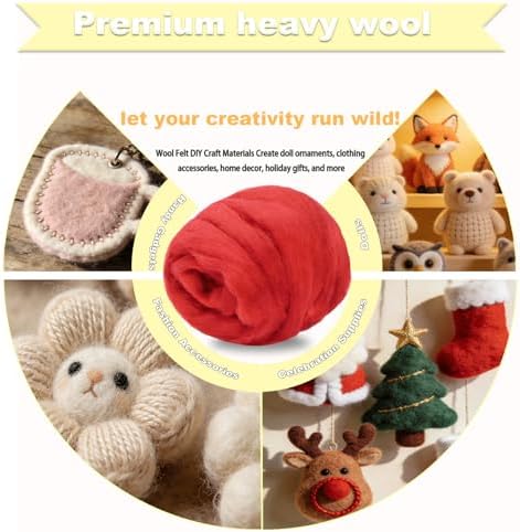 Wool Roving-3.5oz Needle Felting Wool, Soft Multi-Color Wool Fiber, Perfect Felting Wool Pure Wool, Chunky Yarn, for DIY Crafts, NeedleFelting Projects,and Artwork (Fiery Red) - Image 3