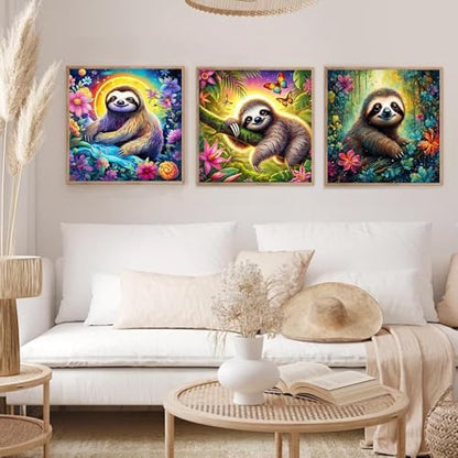 3 Pack Sloth Paint by Numbers Kit for Adults Framed Canvas, Frameworkless - Image 4