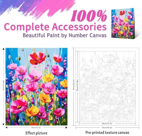 Yunnuo Paint by Numbers Kit for Adults Beginner, Flower Adults' Paint-by-Number Kits on Canvas,DIY Acrylic Pigment Poppy Flowers,Perfect for Home Wall Decor and Gifts(20x16 Inch) - Image 2