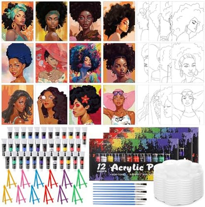 Sherr 108 Pcs Lady Sip and Paint Kit, Pre Drawn Canvas for Adults by Sherr