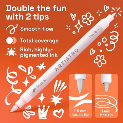 ARTISTRO 24 White Dual-Tip Acrylic Paint Marker Pens for Drawing - Image 2