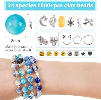 Glass Beads for Jewelry Making, 18 Colors Bead Bracelet Making Kit Including 2-8mm Bead spacers, Blue Round Beads for DIY Jewelry Making Supplies for Adults, Bracelet Necklace Earring Making kit - Image 3