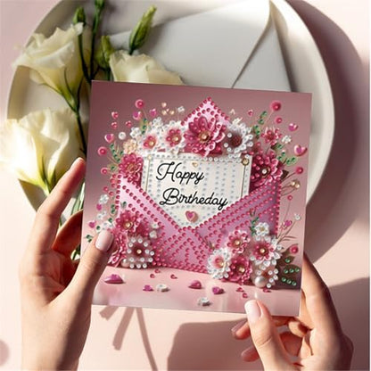 LAKEQUILL 6Pcs DIY Birthday Flower Diamond Art Greeting Card Kit - for Adults & Beginners, Perfect for Birthday Wishes & Gifting - Image 3