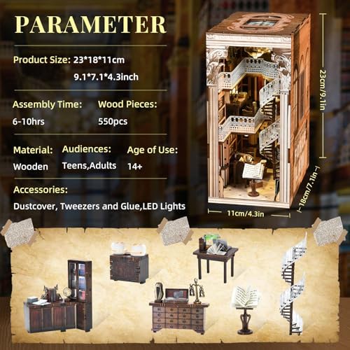 CCCDF DIY Book Nook Kit for Adults and Teens, Miniature Dollhouse Booknook Kit, 3D Wooden Puzzle Booknook Bookshelf Bookcase Model Build Kit Decor Alley with LED Light (Law Library) - Image 2