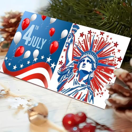 jinglinhh 6pcs Flag Statue of Liberty Fireworks Diamond Art Painting Greeting Cards with Envelopes, DIY Card Making Kits for Adults, Diamond Art Postcards Christmas Cards Craft Gifts - Image 7
