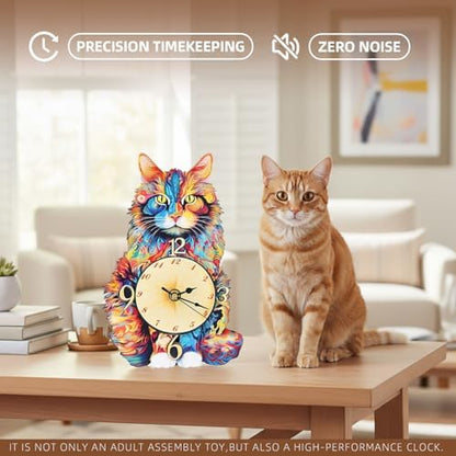 3D Puzzles for Adults, Cat Wall Clock 3D Wooden Puzzles Clock Kits for DIY Birthday Gift for Women Men Home Decor Holiday Christmas - Image 3