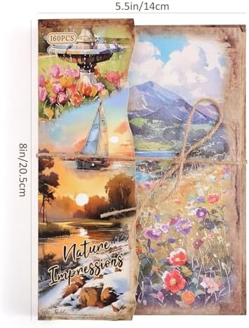 160 Sheets Vintage Scrapbook Paper Set - 8 Nature Impressions Themed Aesthetic Natural Scenery Patterns, Journaling Scrapbooking Supplies Craft Decoupage Papers Kit, for Junk Journals Collage Making - Image 6