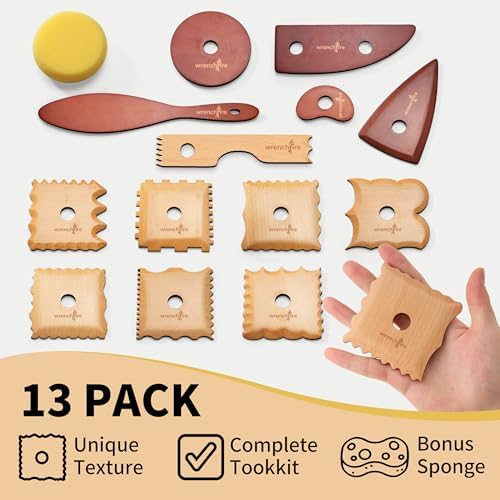 Pottery Ribs Tool Set, Clay Ceramic Shaping & Smoothing Tools, Pottery Foot Shaper Trimming for Carving,Beech Wood (13 Pieces) - Image 2