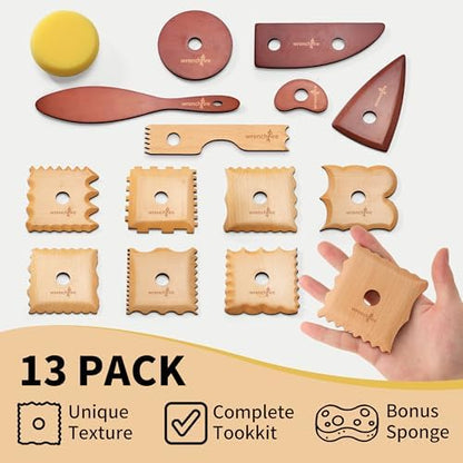 Pottery Ribs Tool Set, Clay Ceramic Shaping & Smoothing Tools, Pottery Foot Shaper Trimming for Carving,Beech Wood (13 Pieces) - Image 2