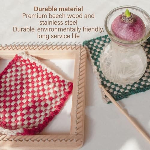 HERCHR Wooden Knitting Loom, Hand Knitting Loom Board Wooden Multi Craft Frame Weaving Loom Kit for Weaving Beginner Children Adults, 10 * 10cm - Image 2