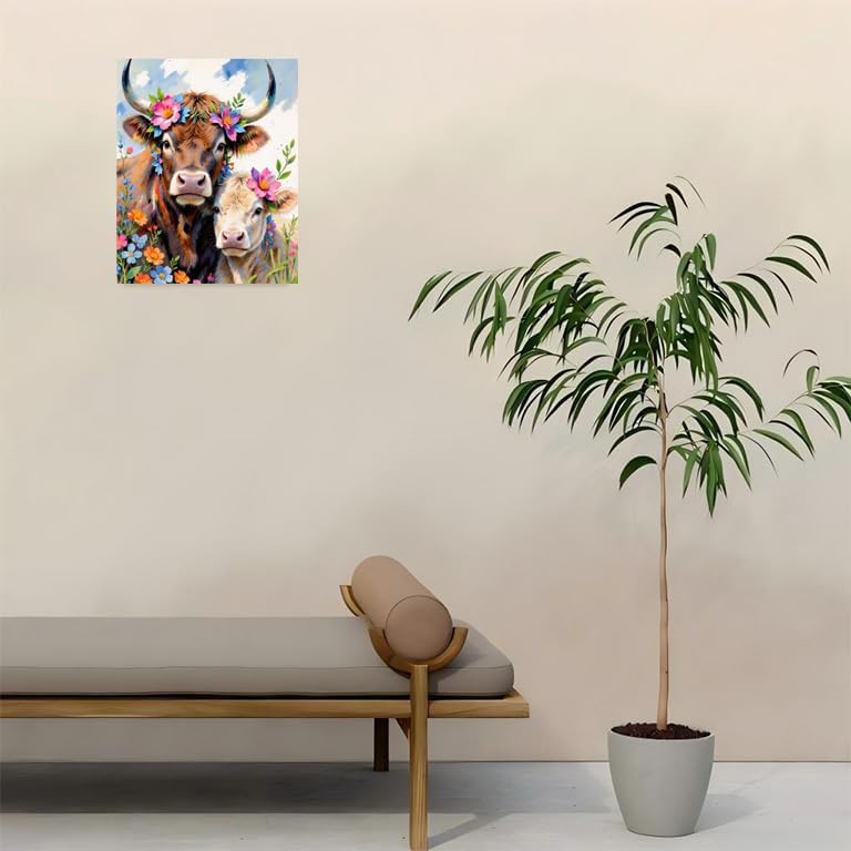 Sceorixa Cow Paint By Numbers Kit for Adults - DIY Floral Cow and Calf Painting On Canvas, Acrylic Paint Set, Suitable for Beginners, Art for Home Decoration Or Gifts(16X20IN Framed) - Image 4
