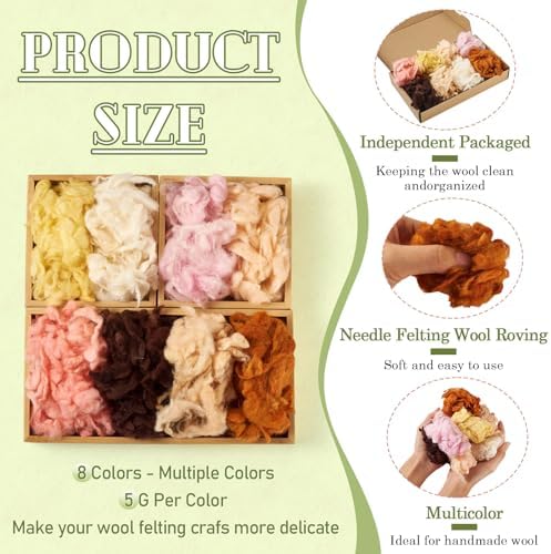 Beadthoven 8 Colors Felting Wool Roving 40G Curly Wool Needle Felting Wool Roving Yarn Kit Fiber Wool Roving for Doll Hair, Animals, DIY Hand Spinning, Wet Felting, Weaving Materials Warm Color - Image 2